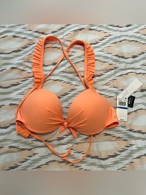 Women’s Orange Ruffle Strap Bikini Top